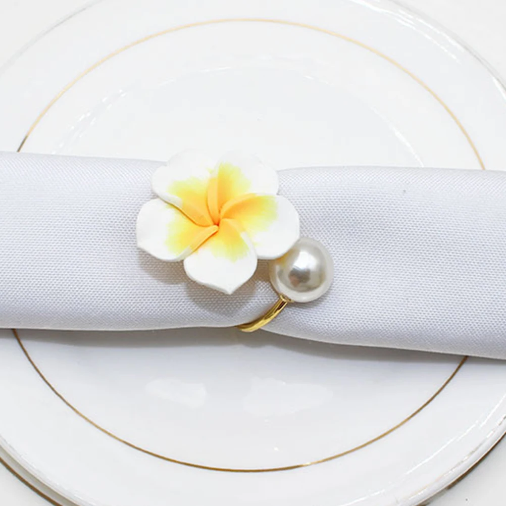 

6 Pcs Napkin Rings Frangipani Flower Buckles Delicate Plastic Decorative Banquet Wedding Home Table Serviette Accessories
