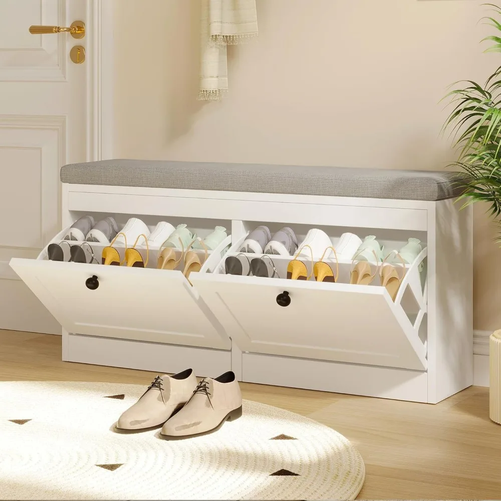 مقعد تخزين الأحذية مع أدراج قابلة للطي وأرفف قابلة للتعديل للمدخل والممر وغرفة المعيشة - منظم أحذية للمنزل #3