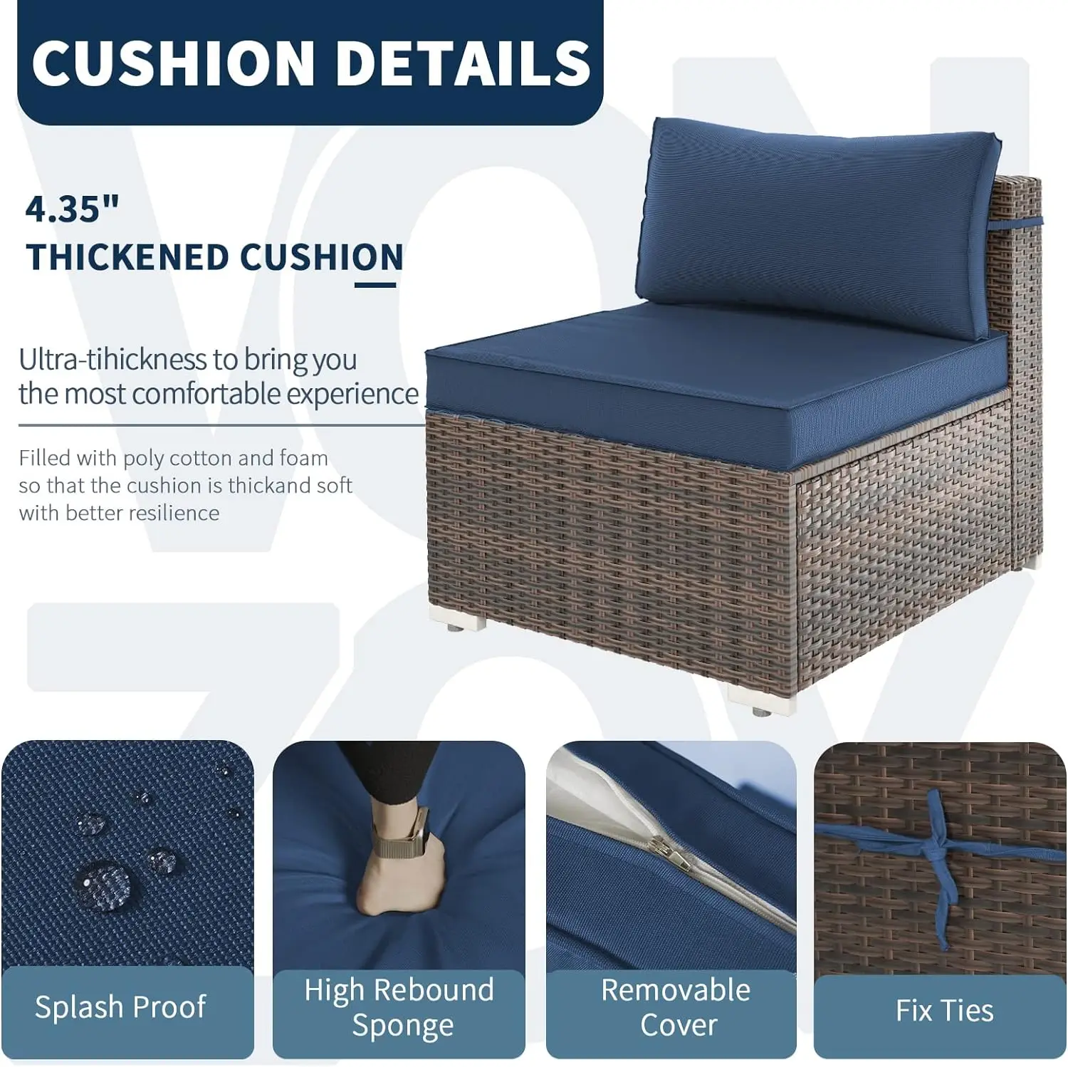 Terrassen möbel Set 7 Stück Rattan Sofa Set, Pe Rattan Korb Terrasse Gespräch Set mit 6 Sitzkissen