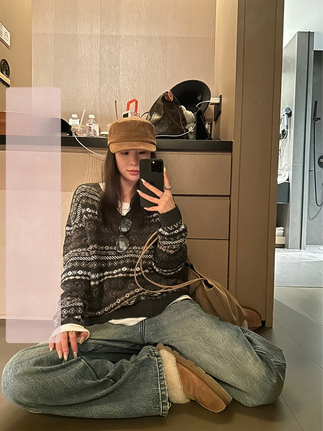

Loose Fit V-Ne Sweater Women's Winter New Sle Fair Isle Pattern Knitwear Comfortable Long Sve Top Casual Commute Sle