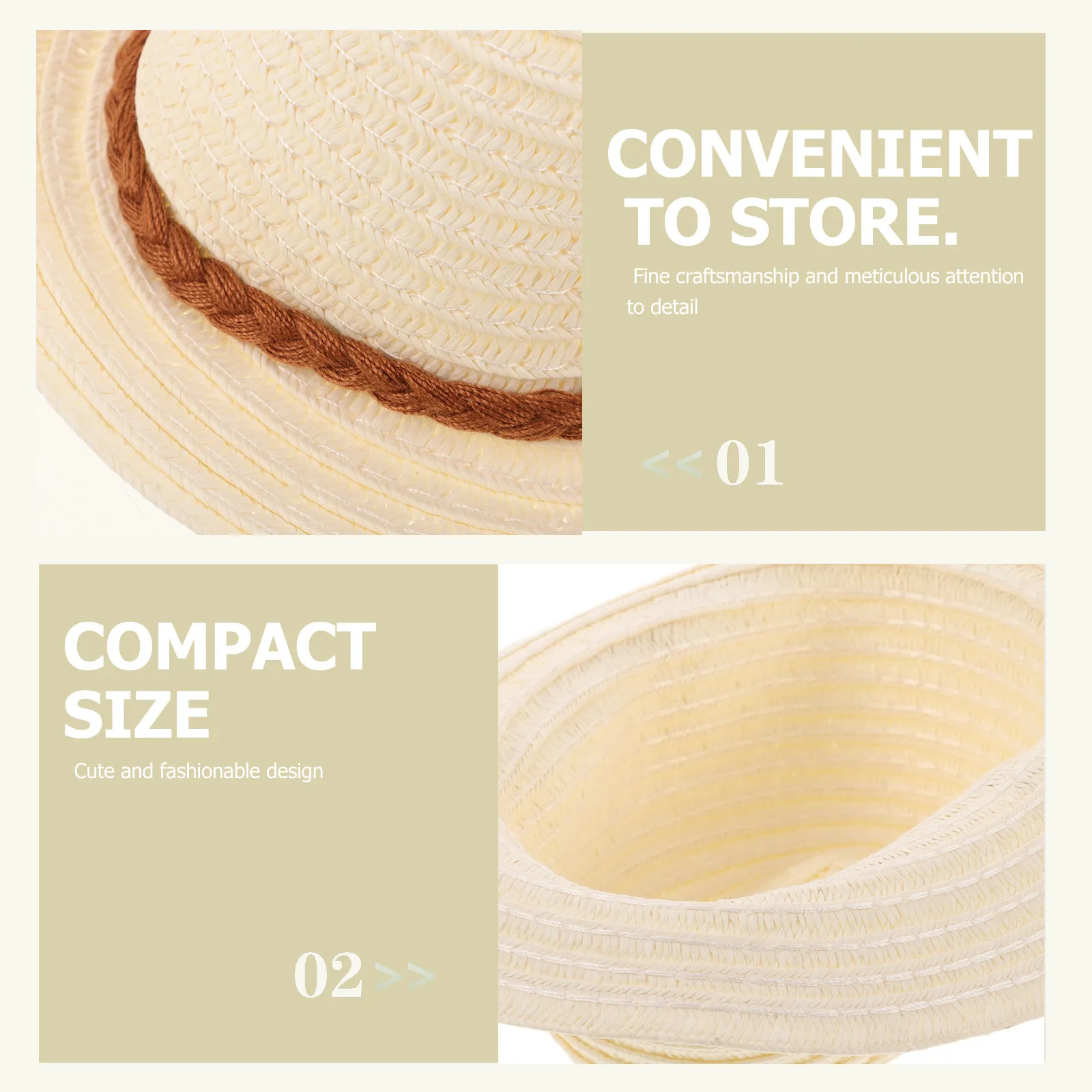 Mini Straw Hat Woven Craft Ornament Small Decorative Accessory for Dollhouse Miniature DIY Projects Party Supplies Photo Prop