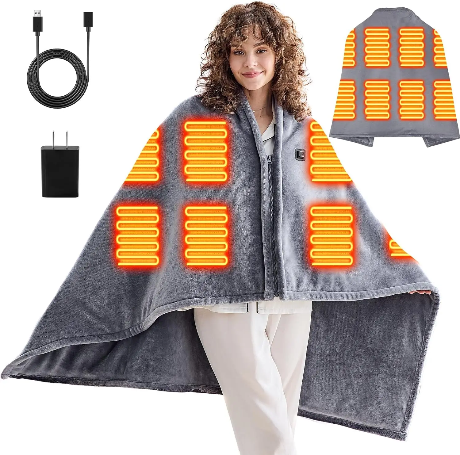 

USB Portable Heated Blanket - Cordless Wearable Shawl with 3 Heat Levels for Travel, Camping, Bed & Outdoor Use