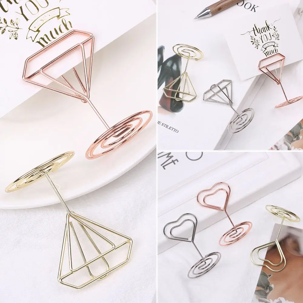 Romantic Rose Gold Wedding Supplies Heart Shape Desktop Decoration Clamps Stand Place Card Photos Clips Table Numbers Holder