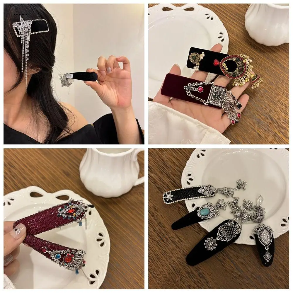 

Fashion Vintage Tassel Bell Hair Clip Pearl Retro Ethnic Style Hairpin Elegant Headdress Chinese Style Side Clip Women