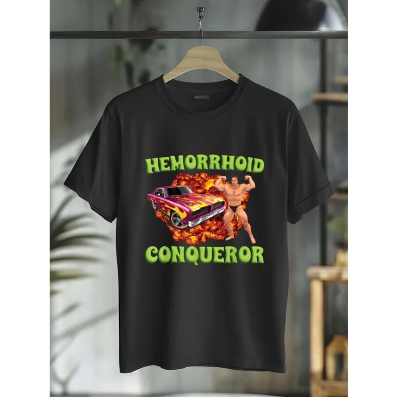 

Funny Fitness T Shirt for Men Unisex Hemorrhoid Conqueror Car Bodybuilder Graphic Cotton Tee Humor Gym Lover Gift Casual Top