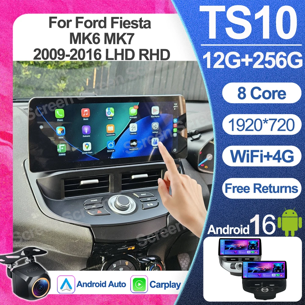 Para Ford Fiesta Mk6 Mk7 2009 2010 2011 2012 2013 2014-2016 Lhd Rhd Pantalla de Radio para Auto de 12.3 Pulgadas Multimedia 2din Video 5g Wifi Gps 1