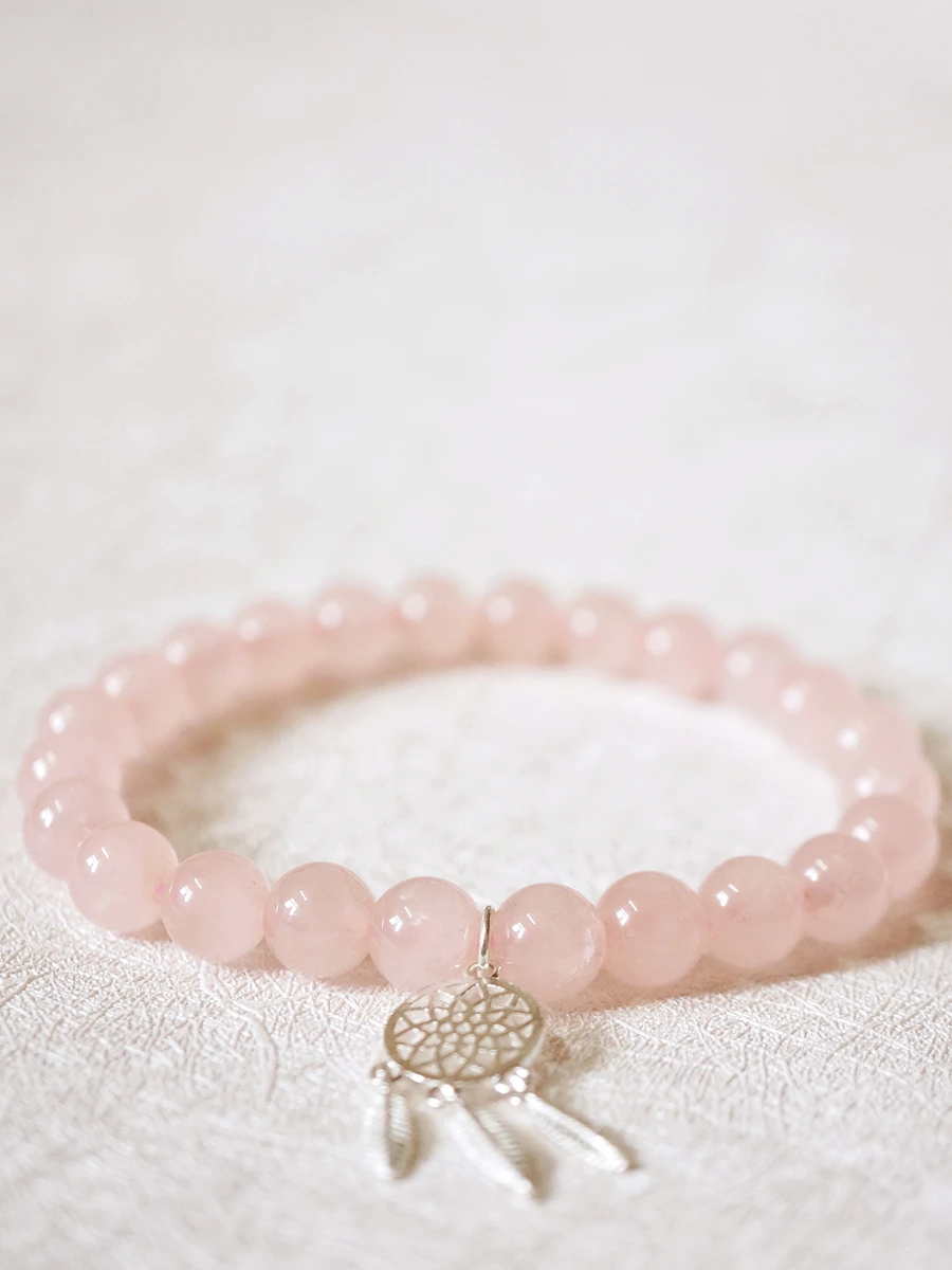 

Lii Ji настоящий камень браслет «Любовь» розовый кварц стерлингового серебра 925 пробы «Ловец снов» браслет-подвеска женские ювелирные изделия подарок на день рождения