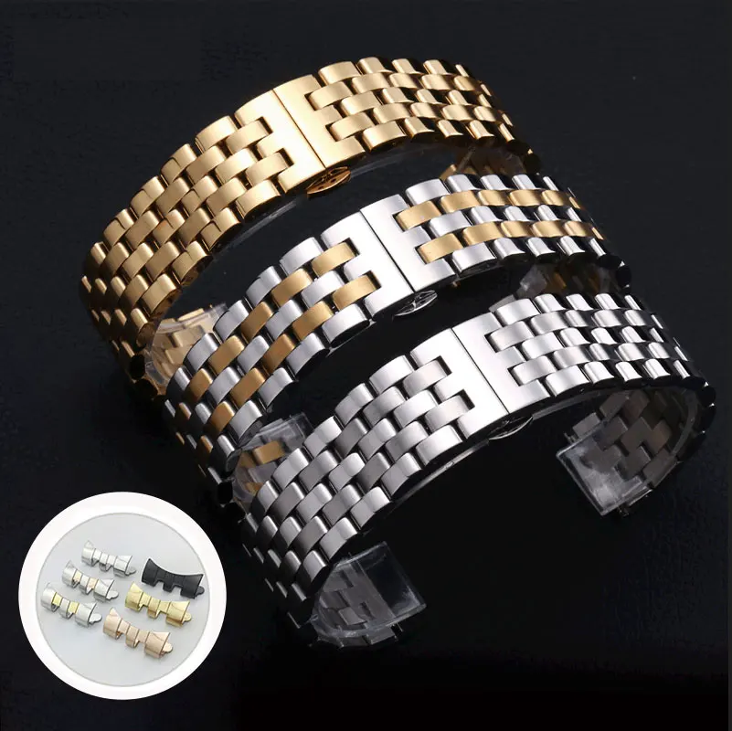 Stainless Steel Straps 12mm 14mm 16mm 18mm 19mm 20mm 21mm 22mm Curved End Watch Band Universal Bracelet Wristband Accessories