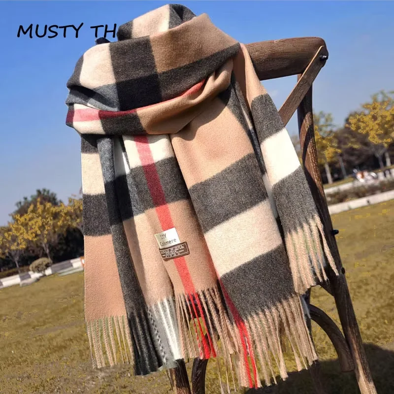 

Winter Women's Scarf Luxury Brand Plaid Tassel Cashmere Scarf Designer for Ladies Shawls Scaves Warm British Style Thicken Women