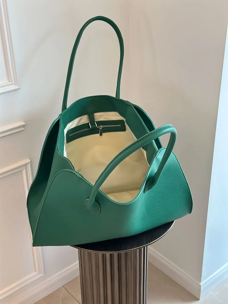 Green Commuter Tote Bag Women's New 2026 Luxury Large Capacity Single Shoulder Underarm Handbag Soft PU Leather Pure Color