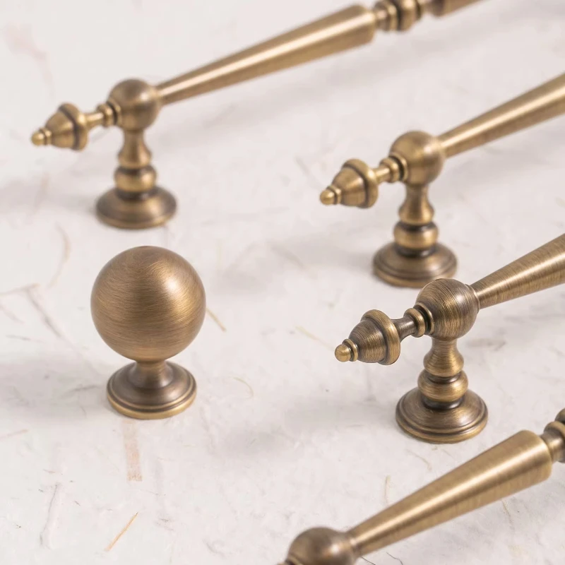 European Vintage Bronze Bedroom Pulls Kitchen Cabinet Door Handles Pull / Vertical Lines Solid Brass Drawer Knobs T Bar Handles