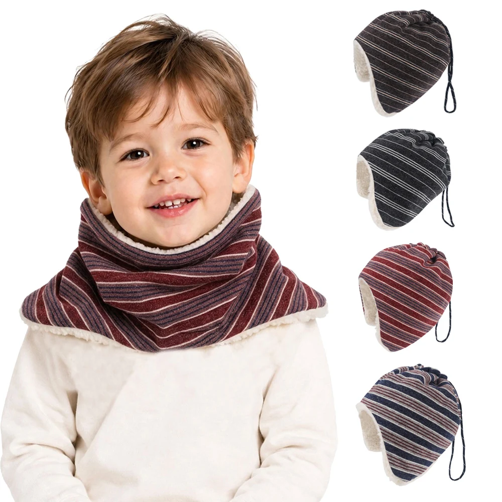 High Quality 2-10 Years Cold Winter Striped Warm Plush Scarf for Boys Girls Adjustable Outdoor Cozy Baby Neck Gaiter Kids Scarf