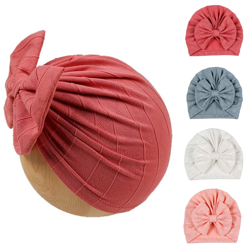 

Bowknot Newborn Baby Indian Cap Solid Color Infant Turban Hat Soft Elastic Child Headscarf Bonnet Cotton 0-6 Month Baby Headwear