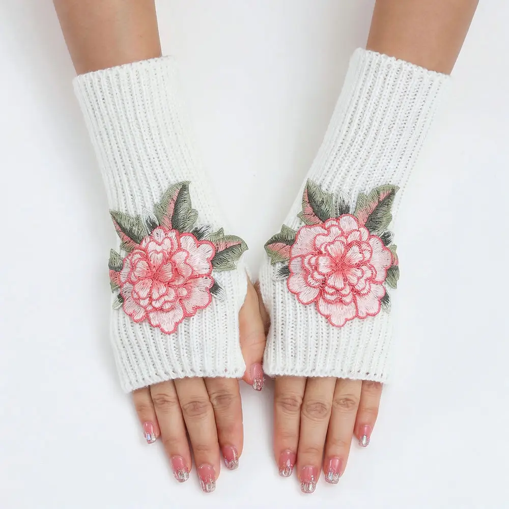 For For MREALCRESS Women Fingerless Gloves Winter Knitted Warm Arm Sleeves Soft Floral Crochet Hand Warmer Stylish Wrist Cover