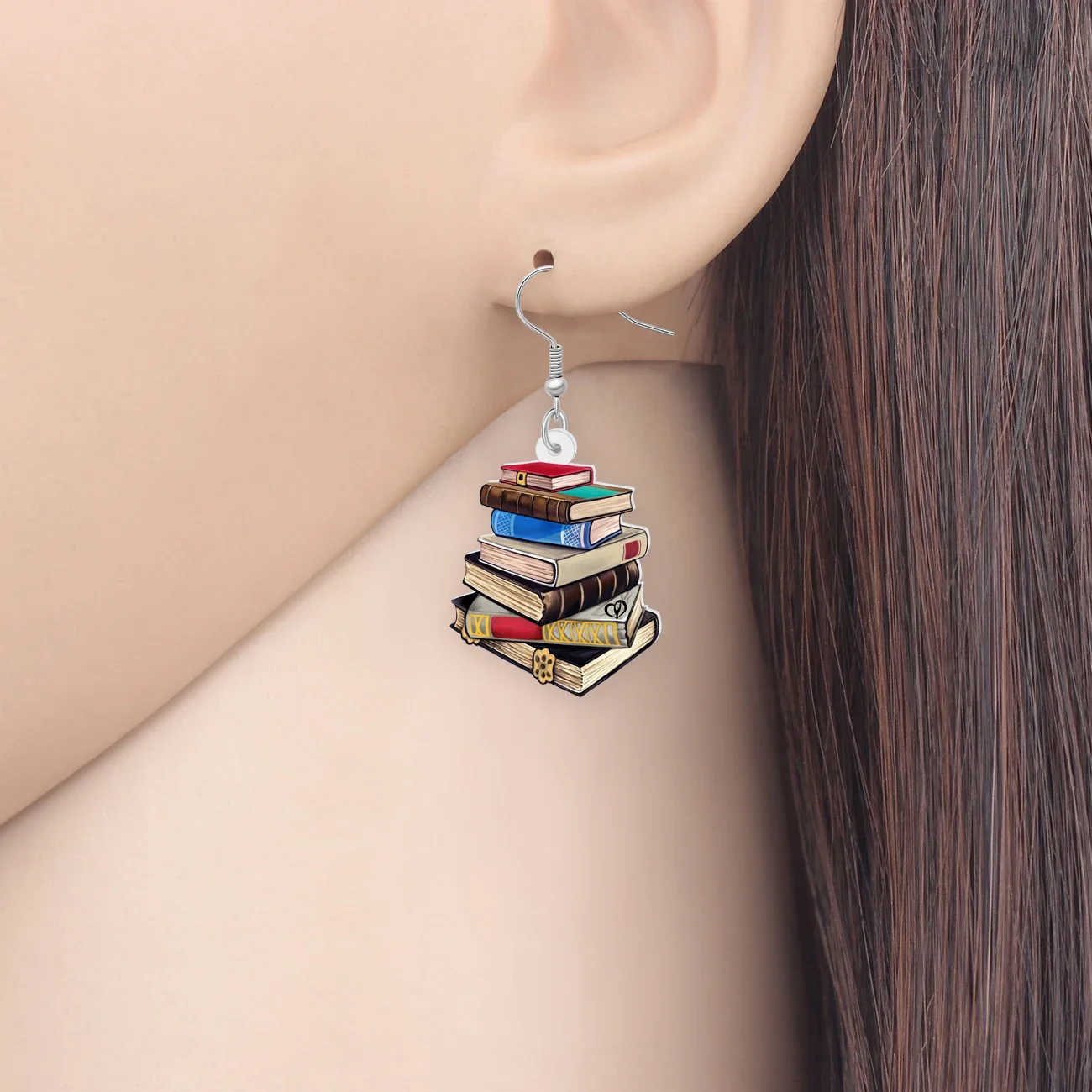 WEVENI Acrylic Book Pile Drop Dangle Earrings Novelty School Textbook Jewelry for Women Kids Teacher Back to School Gifts