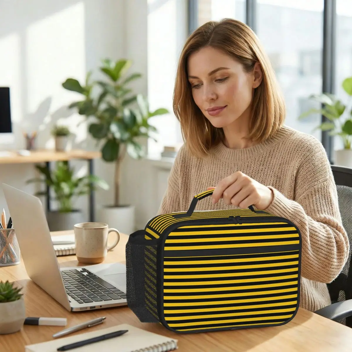 Yellow And Black Stripes In The Color Of Bees Insulated Lunch Bag for Kids School Cooler Thermal Food Box Tote Lunch Boxes