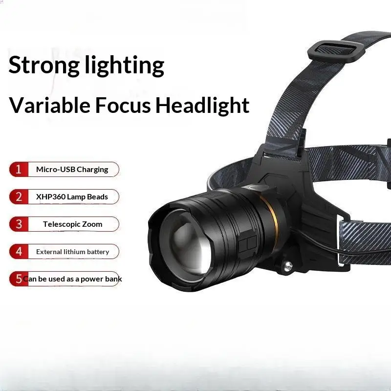 XHP360 Zoom LED Headlamp LED Beads 18650 Rechargeable Adjustable Brightness For Fishing Camping Hiking