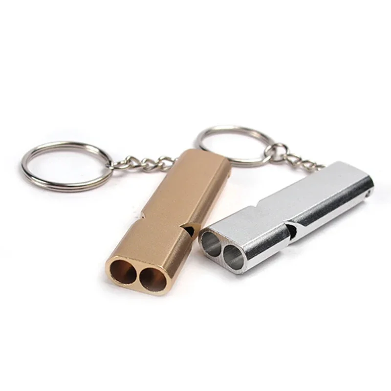 Portable Aluminum Safety Whistle For Outdoor Hiking Camping Survival Emergency Keychain Multi Tool Dual-tube Survival Whistle