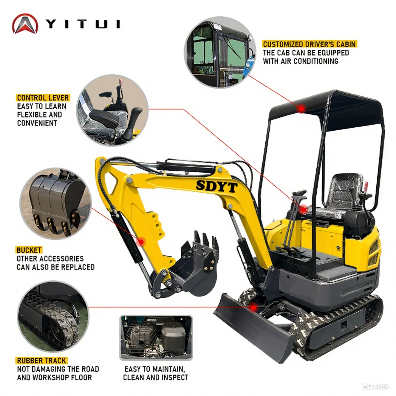Miniescavadeira personalizada de alta qualidade, 1.8 2.0 toneladas, vários cenários com múltiplas ferramentas auxiliares, ce epa euro 5, miniescavadeira