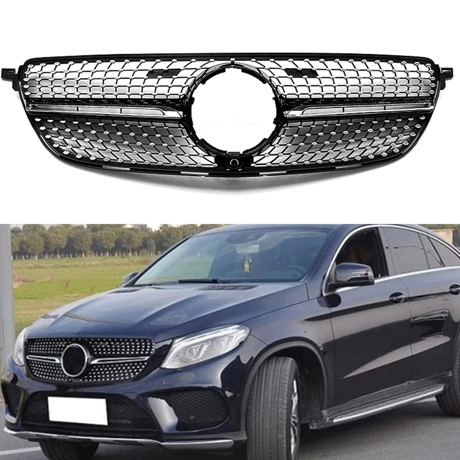 

For Mercedes-Benz GLE Class W292 C292 Coupe Sport 2015 2016 2017-2019 GLE350 Black Car Upper Bumper Hood Mesh Grill Front Grille