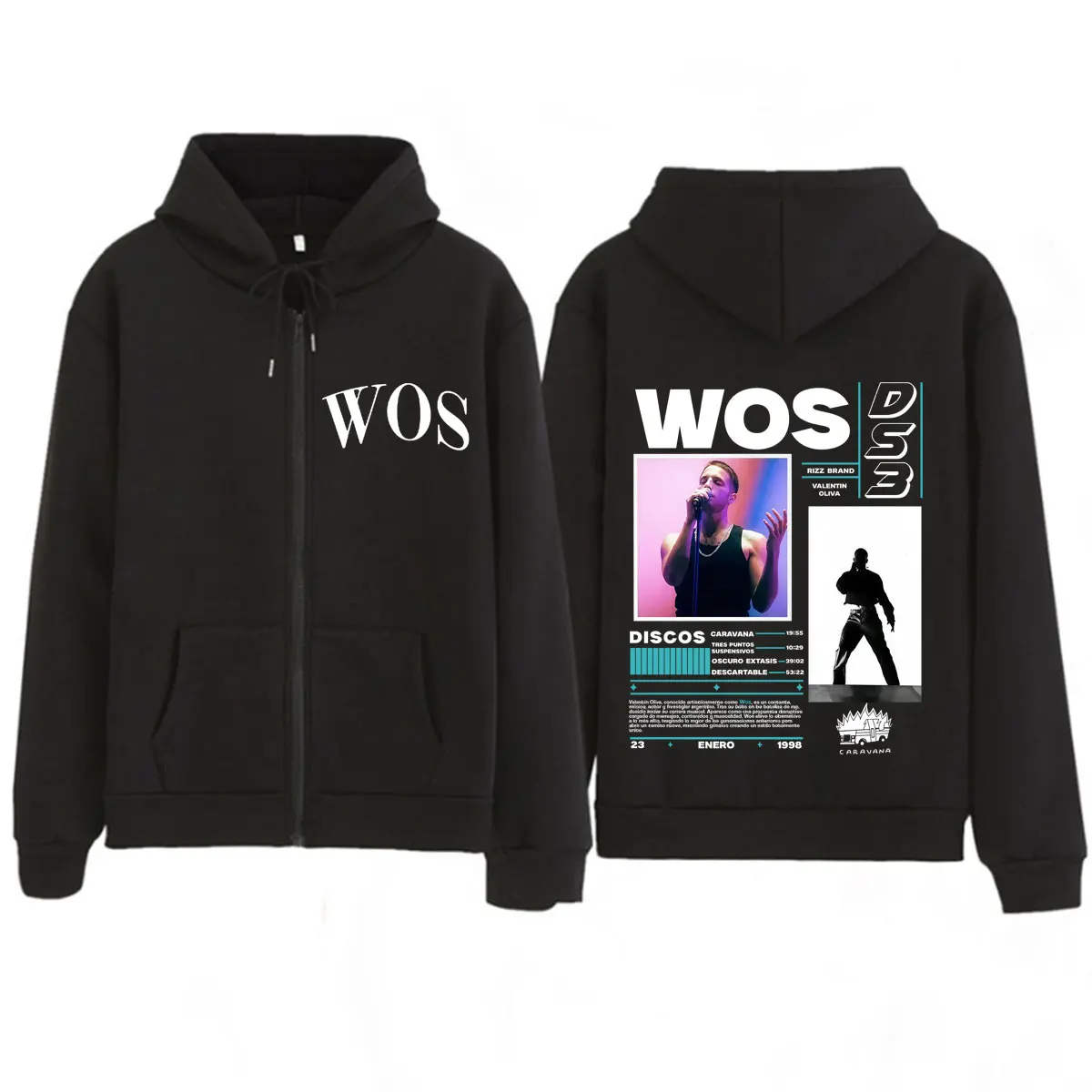 Moletom com Zíper do Álbum da Turnê 2026 do Rapper Wos Ds3, Moda Masculina e Feminina, Manga Longa, Casual, Jaqueta com Zíper