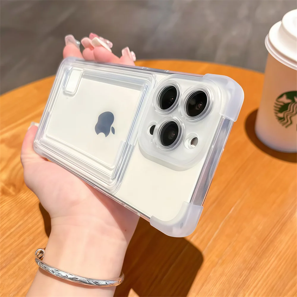 Transparent Card Slot Soft TPU Phone Case For iPhone 17 16 15 14 13 12 11 Pro Max Plus Shockproof Silicone Bags Cover
