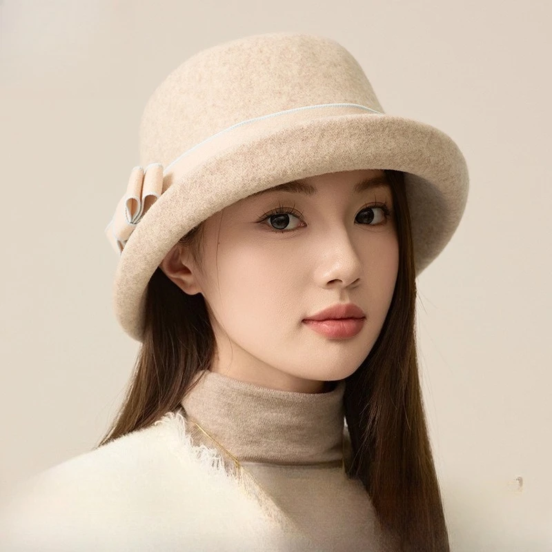 Korea Dongdaemun High-quality Belt Wool Fisherman Hat Korean Version High-order Face Small Woolen Basin Hat Autumn and Winter