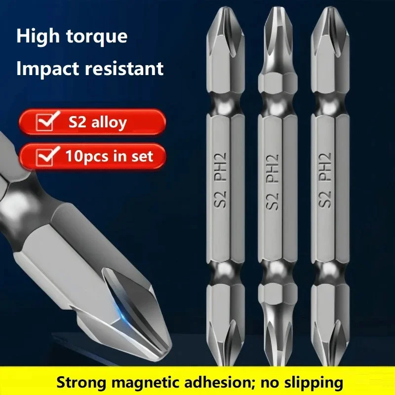 10-Pack 2-in-1 Magnetic Screwdriver Bits Set | Phillips & Flat Head Dual-Ended Drill Bits | S2 Alloy High Torque Shank Bits for