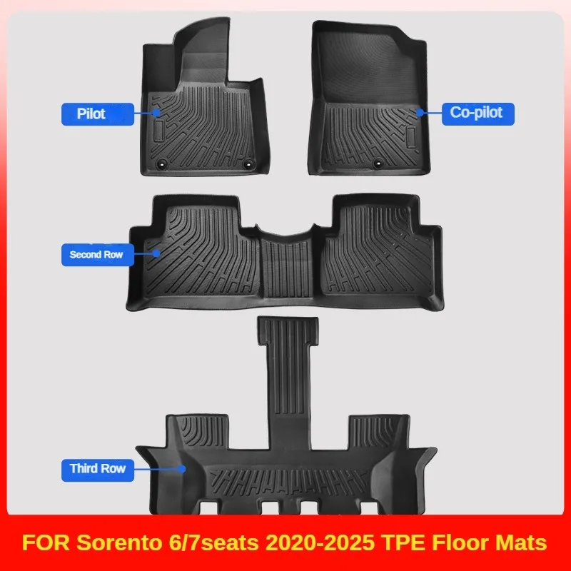 TPE Floor Mats For KIA Sorento 2021-2025 6/7seats ICEV Hybrid LHD Waterproof Anti-Slip Custom Fit All-Weather Accessories