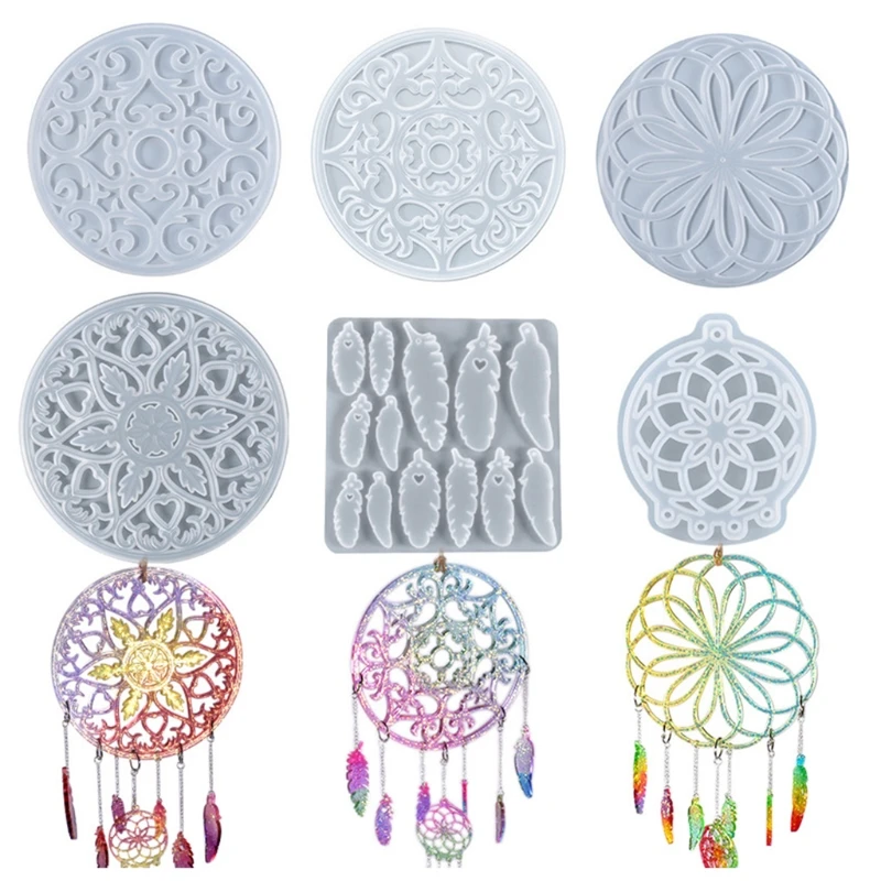 Silicone Resin Mold Dream Catcher Pendants Feather Resin Accessories Tool DIY Wall Hanging Art Craft for Epoxy Casting Y08E