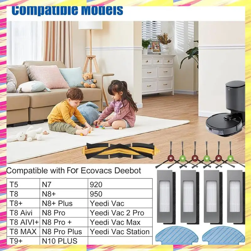 

ABJJ For ECOVACS Deebot Ozmo T8 T8+ T8 Aivi T8 AIVI+ T8 MAX T9+ T5 N8+ / N8+ Plus N8 Pro N8 Pro + Replacement Parts Kits