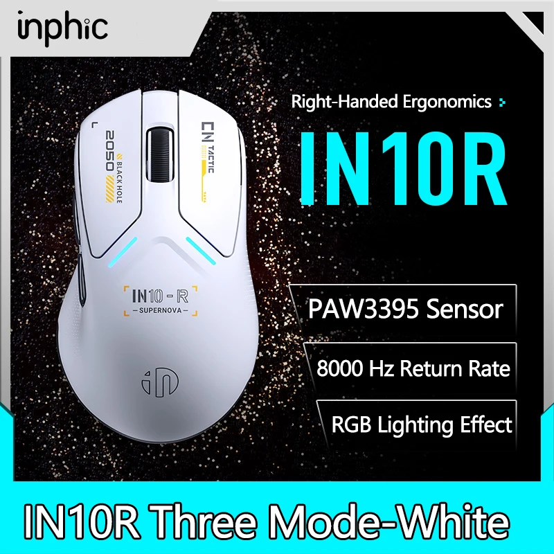 

INPHIC 10R Newly Upgraded Three Mode Game Mouse PAW3395 Sensor 8K Receiver Office Wireless Mouse