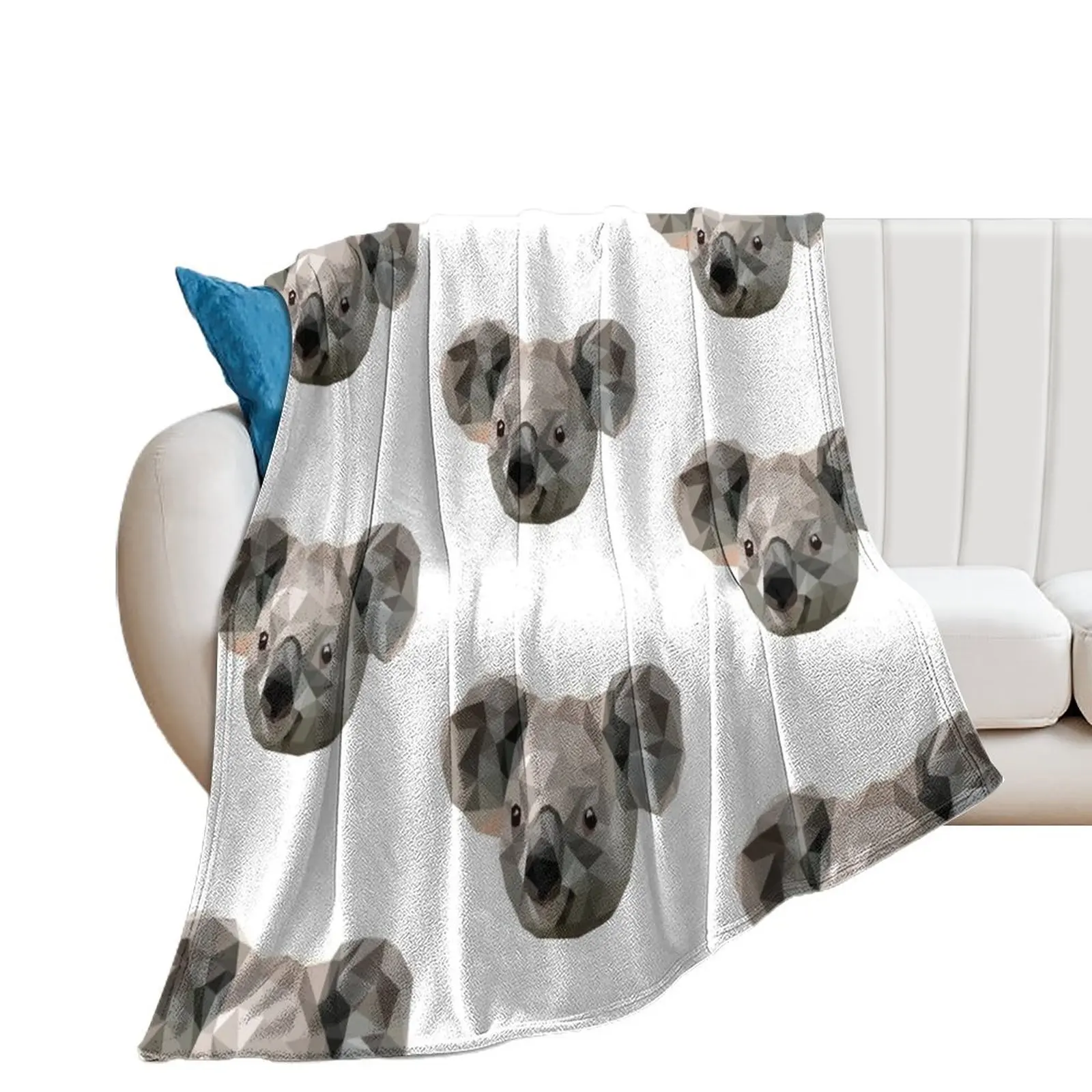 Koala head animal low poly Throw Blanket Hairys Quilt Stuffeds Travel Blankets