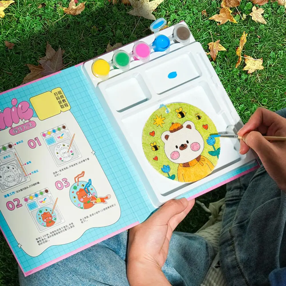 1 Set DIY Rainbow Scratch Painting Kit with Paints Pens Scraper Sticker Educational Rainbow Scratch Art Paper Toy Gift