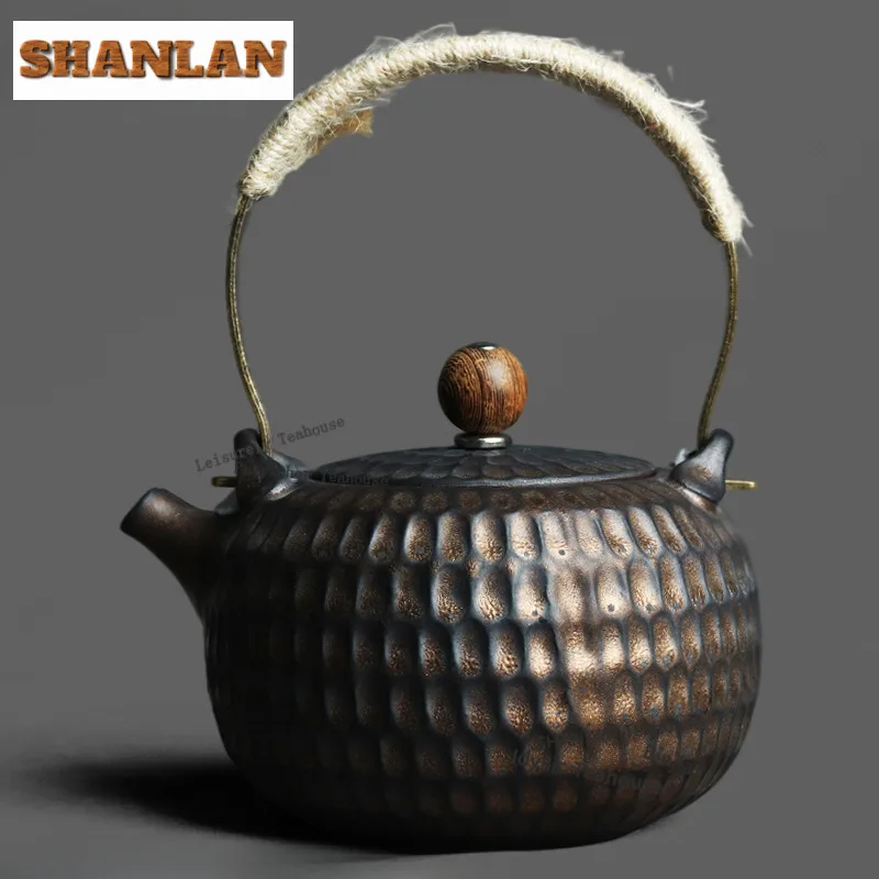 

Чайник для кипятка с ручкой-кольцом из черного золота, большой емкости, с заварочным фильтром, для травяных отваров, аксессуары для чайного набора Кунг-фу