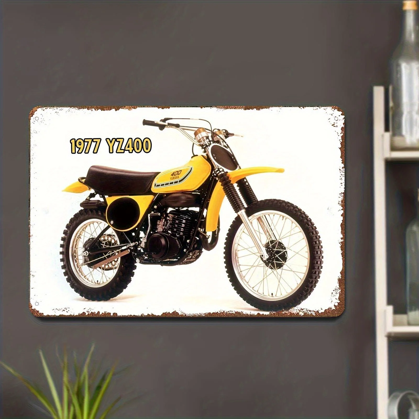 - Decorative Signs& Plaques,  Vintage Motocross Metal Tin Art Sign Motivation is What Gets You Started by Arnhold -  Inch Rusti