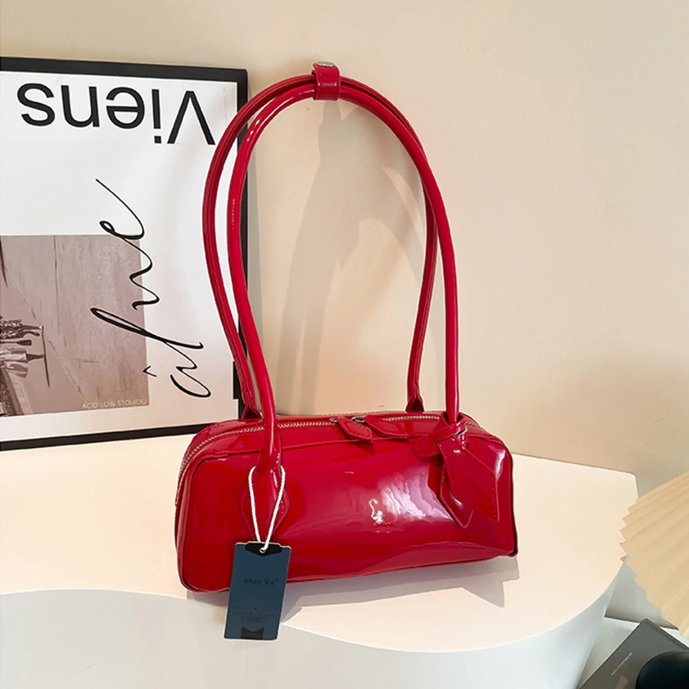 

Korean Fashion Patent Leather Shoulder Bags Solid Soft Pu Underarm Bags All-matched Female Commuting Large Capacity Handbags