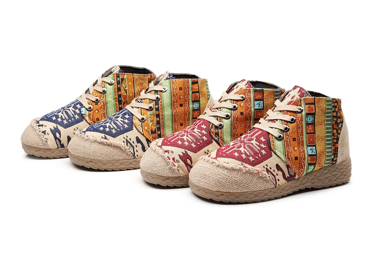 Zapatos de empalme Batik de cabeza redonda para mujer, zapatillas planas con cordones y bordado étnico Yunnan, talla grande 35-40, superventas, 2024