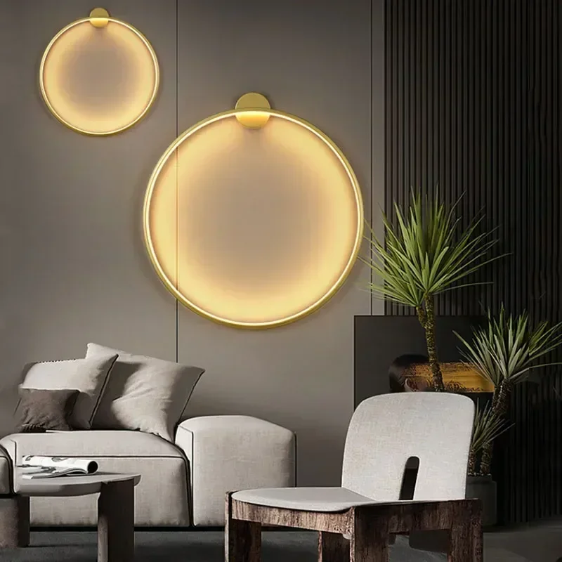 Minimalist LED Circle Background Wall Lamp Home Indoor Decor Wall Sconces Living Room Hall Hotel Wall Lights Bedside Light Black