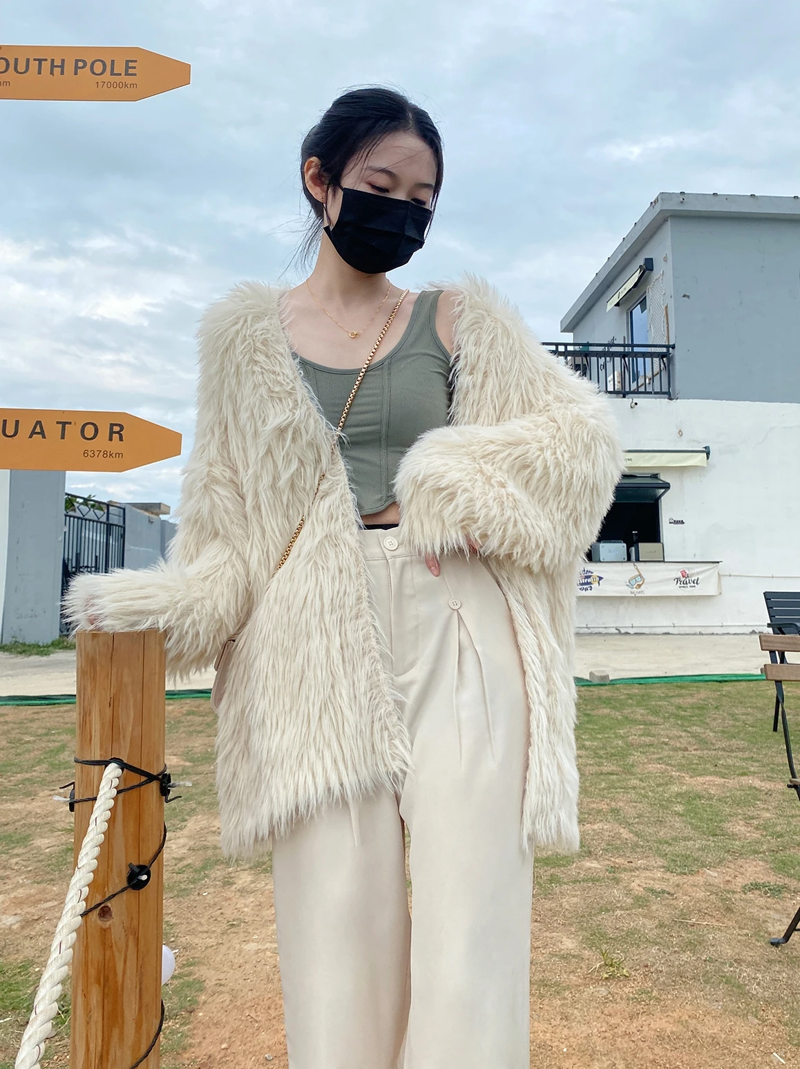 

QCyoye Faionable Mink Sweater Women's Casual Sle Beige Mid-Length Cardigan Commute Friendly Autumn Winter New Arrival