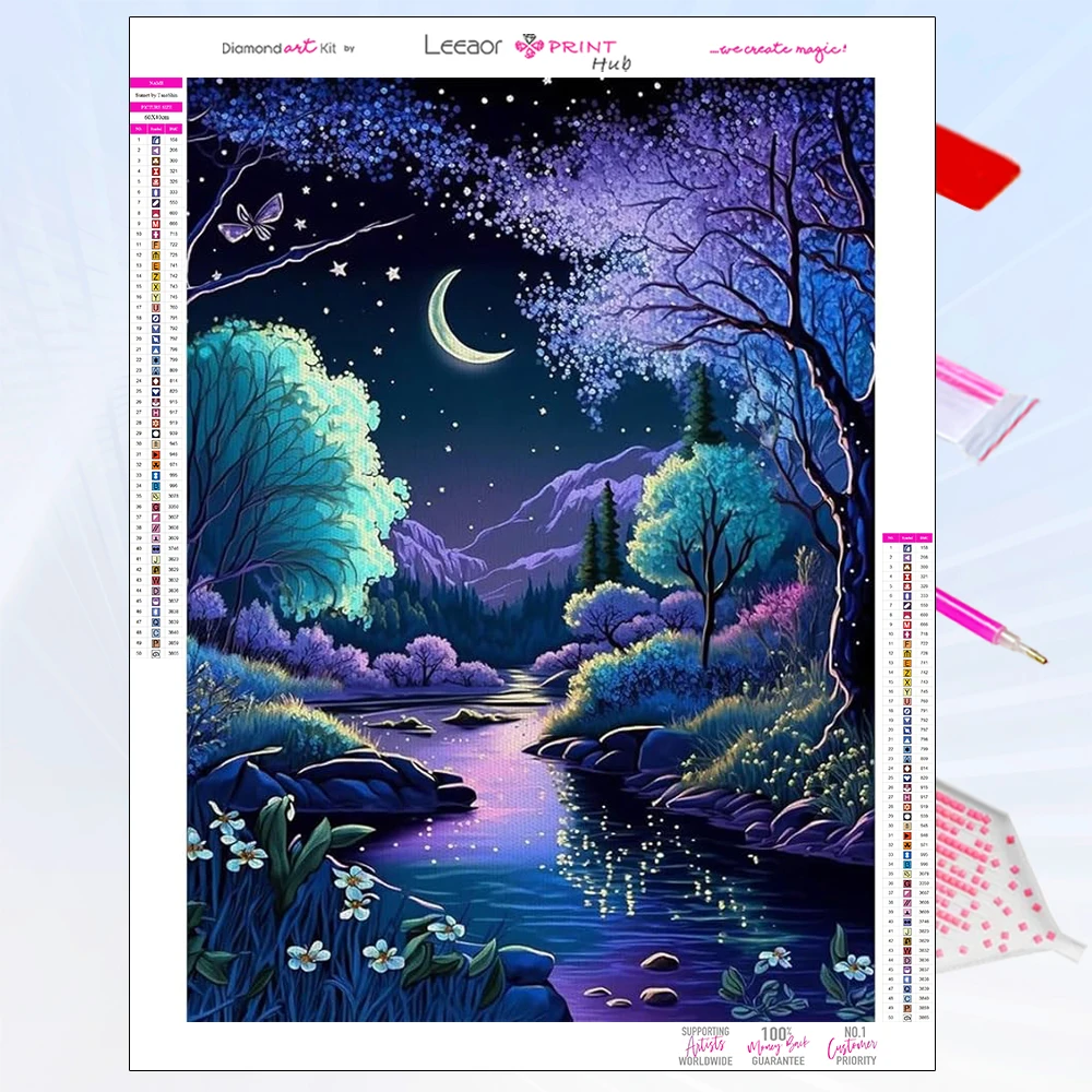 Landscape Diamond Painting River Under Moonlight Full Round Diamond Mosaic Home Decor Cross Stitch Kit Embroidery Handmade Gifts