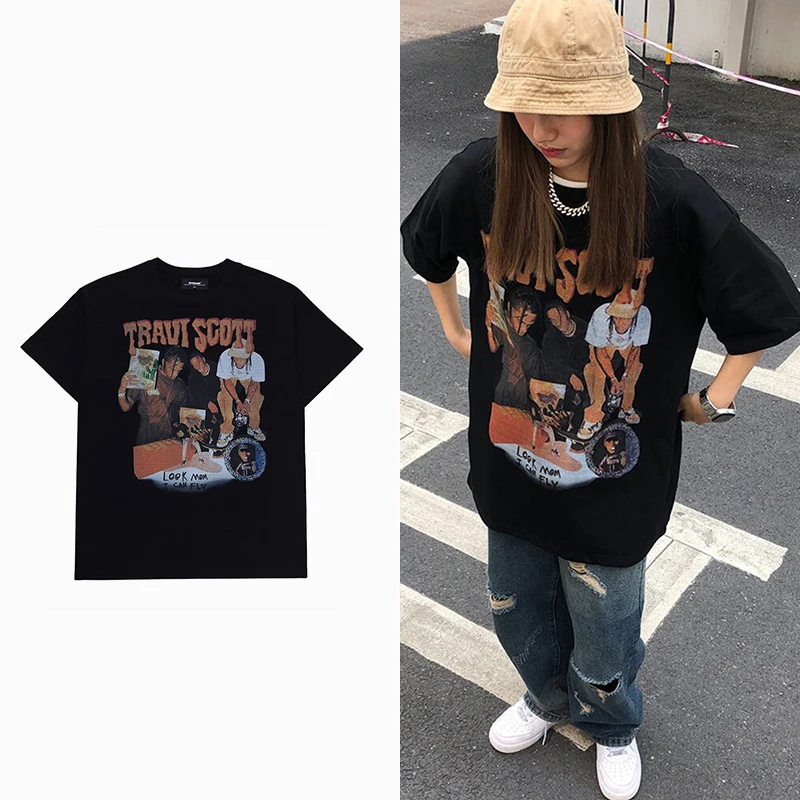 DAYIFUN-Women's Vintage Short Sleeves T-Shirts Oversize O-Neck Tops Graphic Figure Printing Clothing Tees Clothes HipHop Style