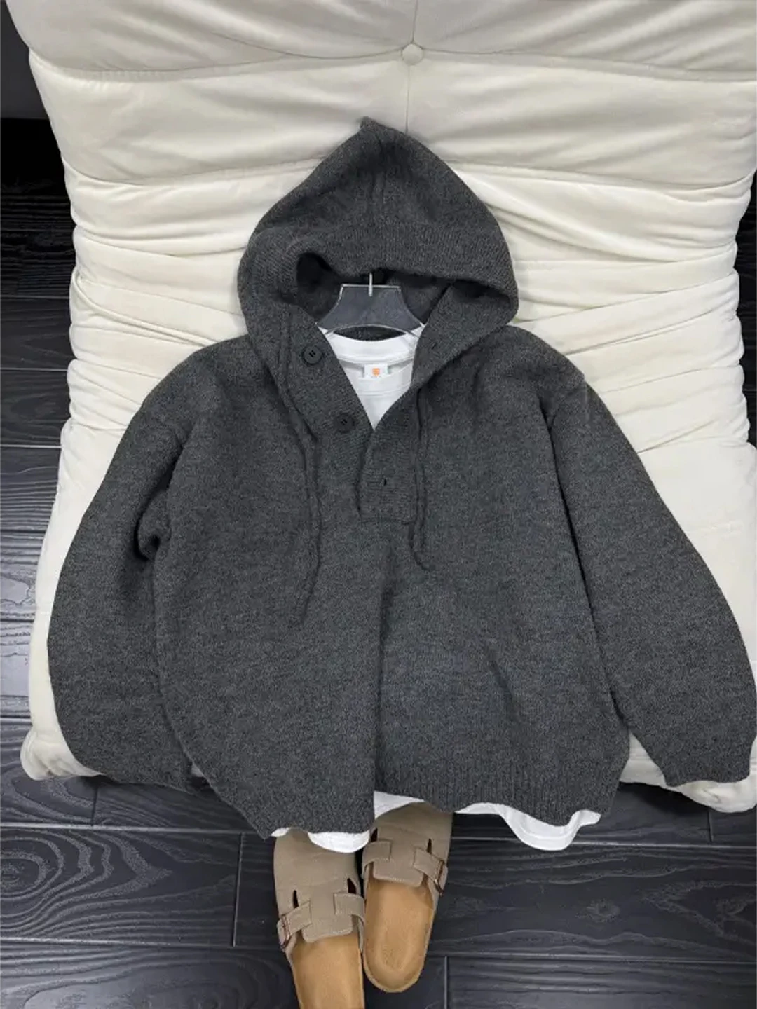 

Мужской вязаный свитер-кардиган с капюшоном и воротником хенли, осенне-зимний, повседневный, свободного кроя, в американском стиле