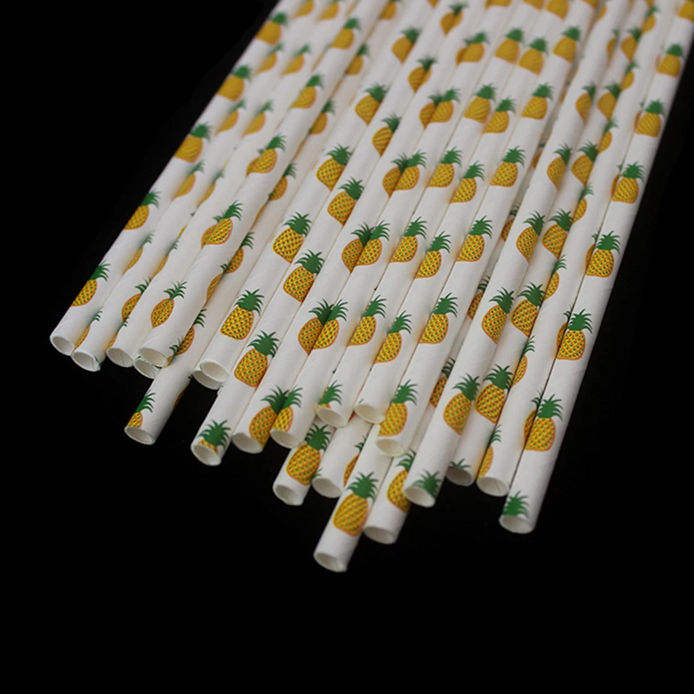

50 шт. бумажные трубочки с узором ананаса, одноразовые трубочки для питья для вечеринки, свадьбы, кофе, чая, фруктов, тематических мероприятий, кухонного бара