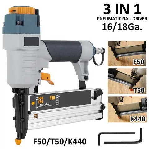 인체공학적 경량 에어 타정기 목수 공압 네일 도구, T50 F50, 440K, 16Ga, 18Ga 에어 브래드, 타정기 네일 깊이 조정