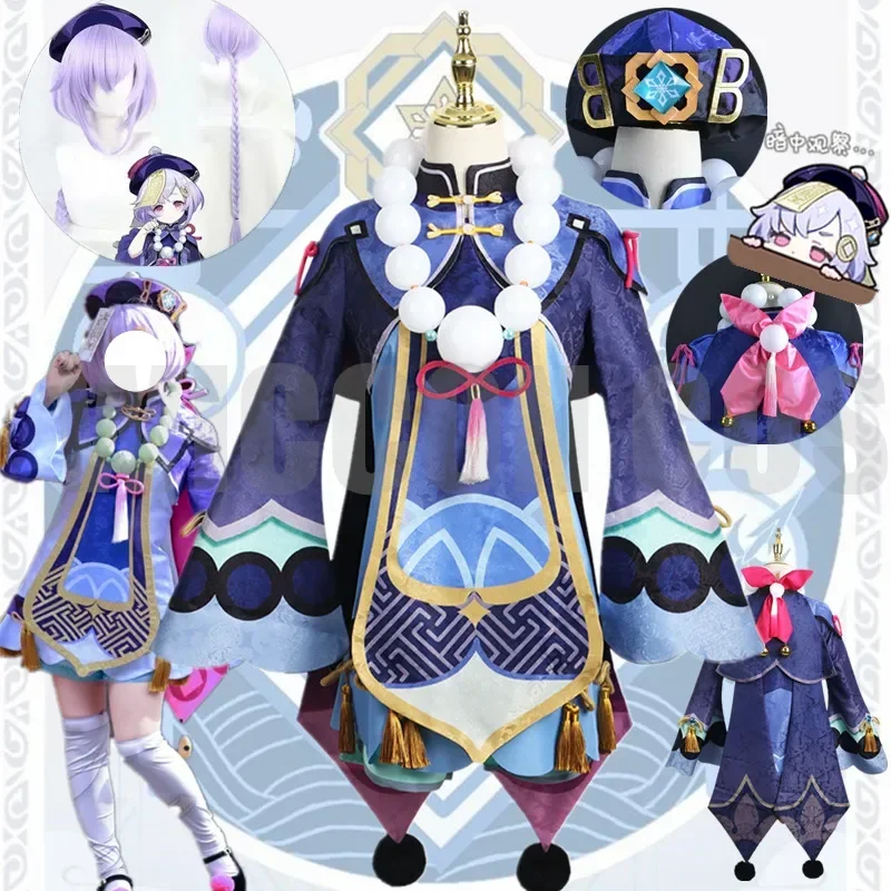 Juego Genshin Impact Project Qiqi Cosplay Genshin Impact peluca completa zapatos de disfraz sombrero Halloween Navidad disfraz Zombie niños vestido