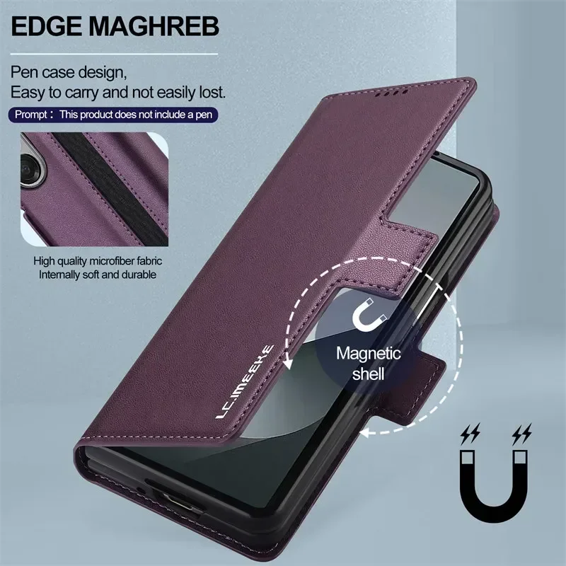 Magnetic Flip Leather Phone Case for Samsung Galaxy Z Fold 6 5 4 3 5G Fold6 Fold5 Fold4 Wallet Card Cover Etui Coque