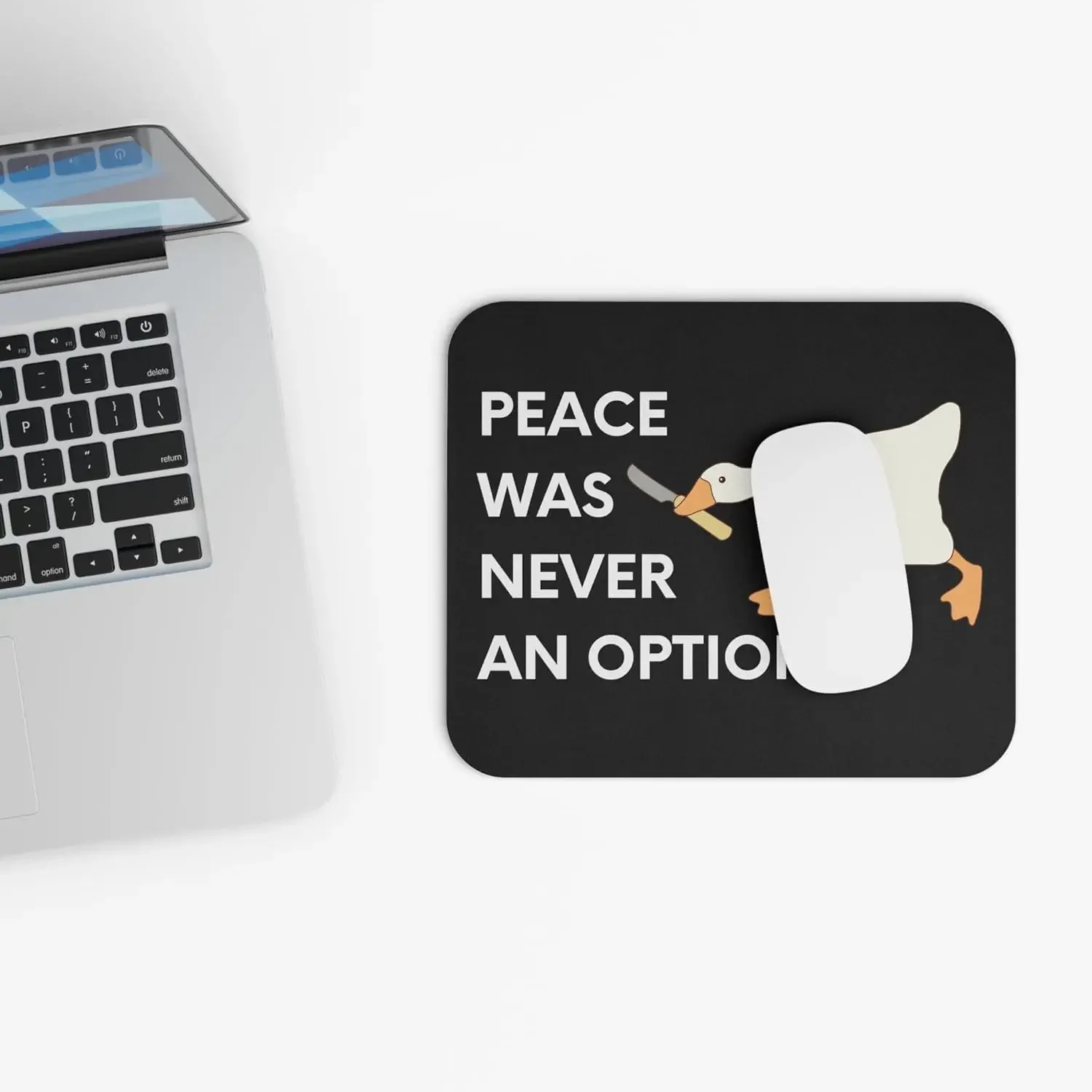 Peace was Never an Option Goose Meme Square Mouse Pad Non-Slip Rubber Stitching PC Gaming Pads for Office Home Desk Accessories