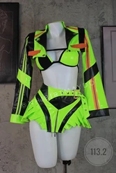 Nightclub Bar Performance Costume Sexy Gogo Dancer Clothing Festival Party Show Rave Dance Outfit Fluorescent Green Bikini