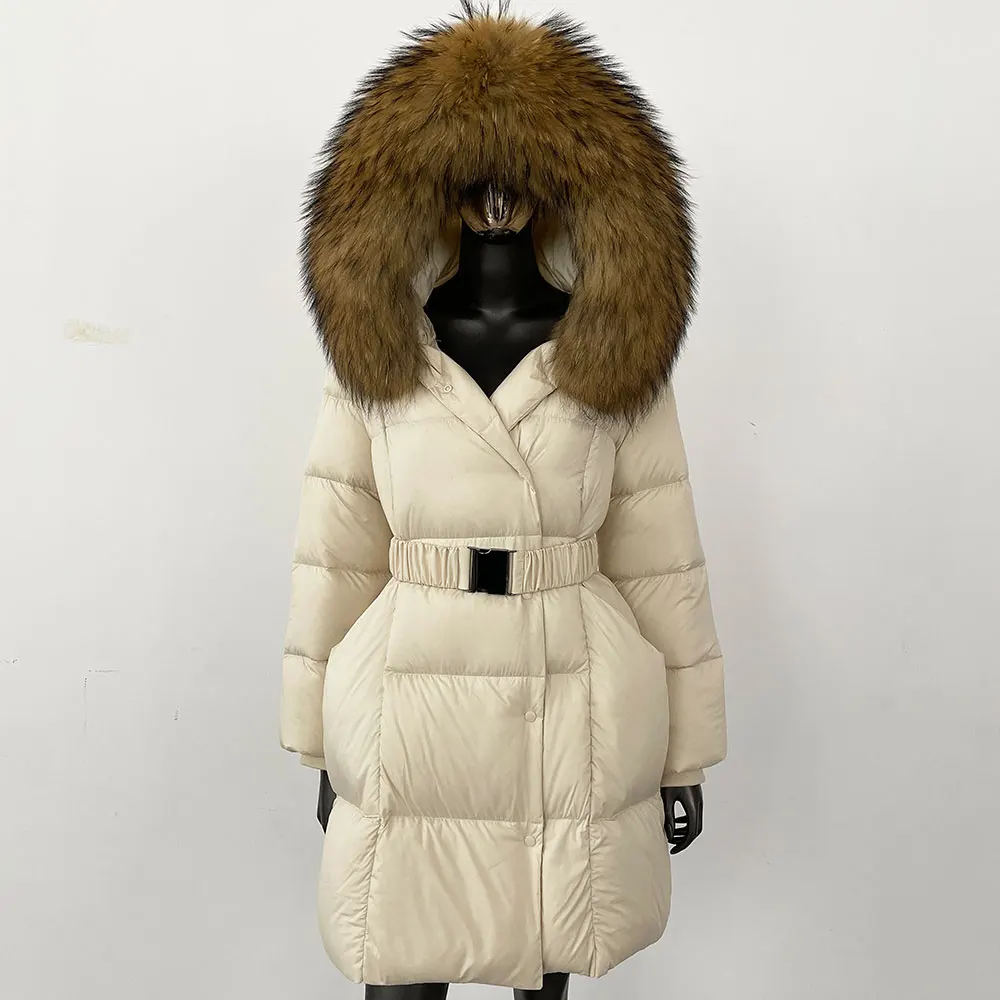 

Winter White Duck Down Coat Hooded Ladies Outerwear Natural Fox Fur Collar Jacket Long Real Fur Jacket Women Reality Fur Coat